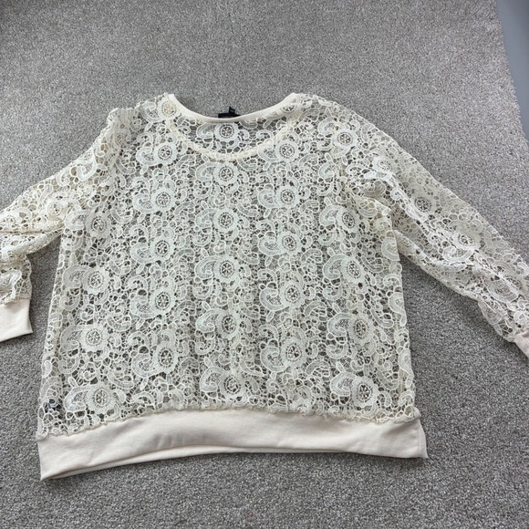 Lane Bryant Cream Lace Overlay Long Sleeve Top Women Plus Size 22/24 Casual Boho - Picture 8 of 9